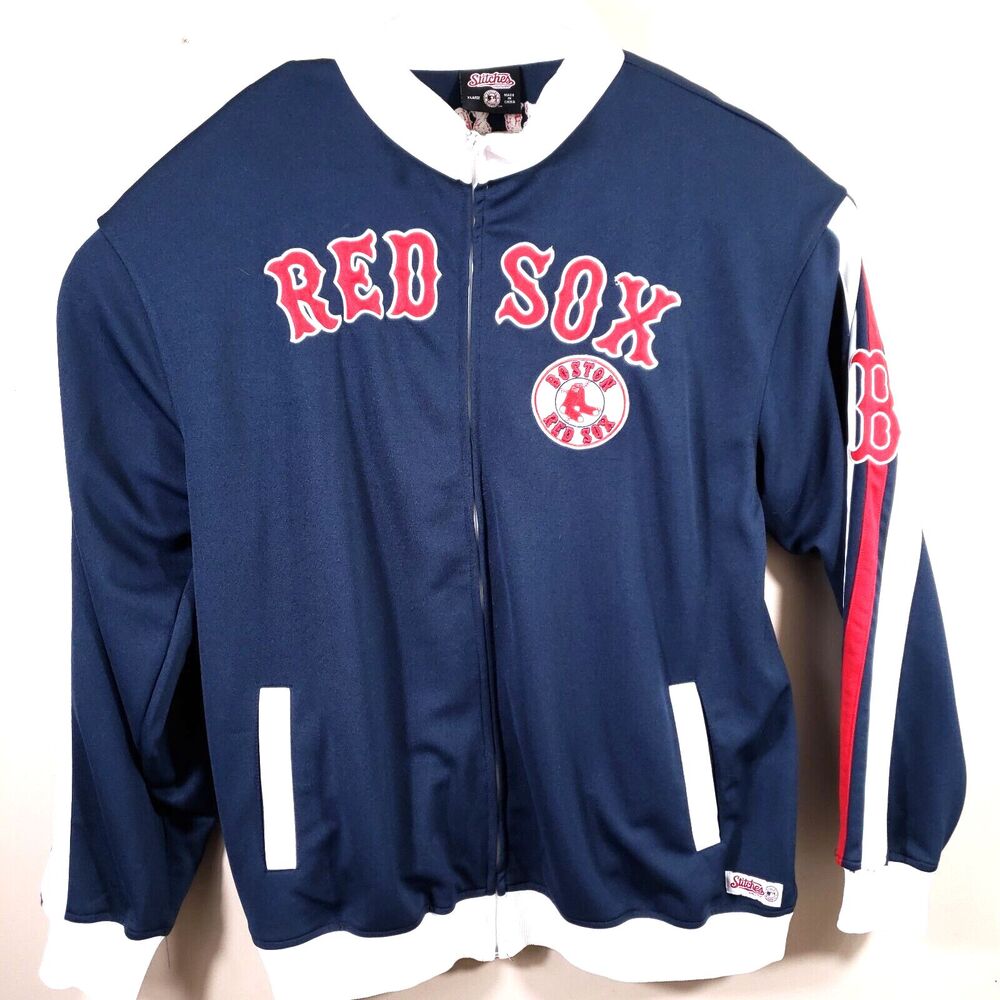Boston Red Sox Jacket Mens XL Track Stitches MLB Patch Embroidered Full Zip
